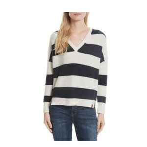 Kule Addison V-Neck Cashmere Sweater | Size M | Navy & Cream